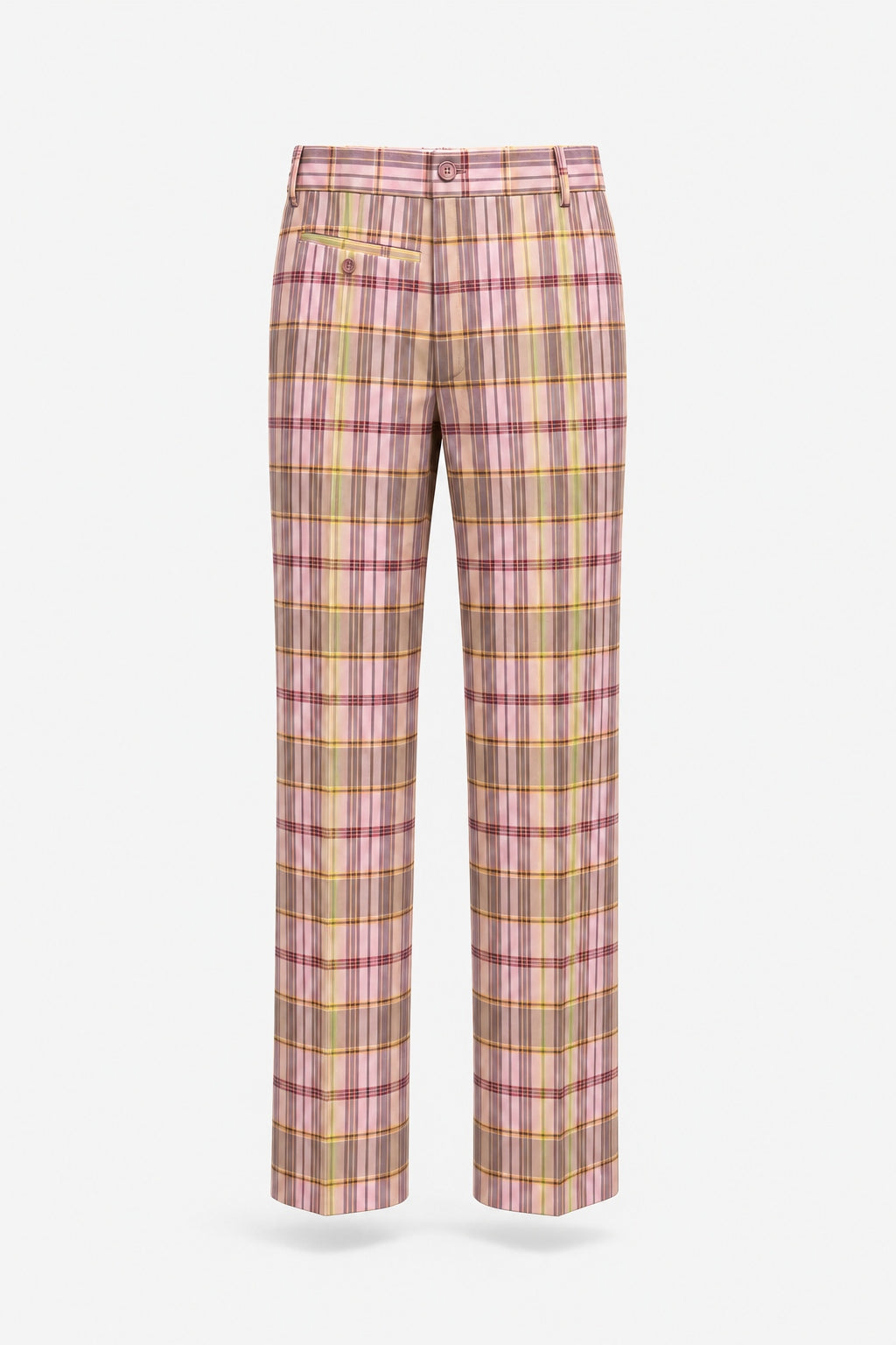Muted Tan & Pink Plaid Trousers