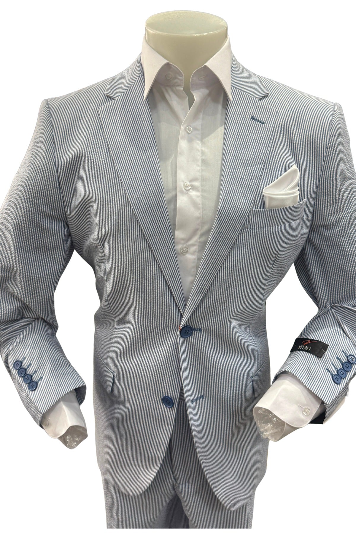 Vitali Blue Seersucker Two-Piece Suit