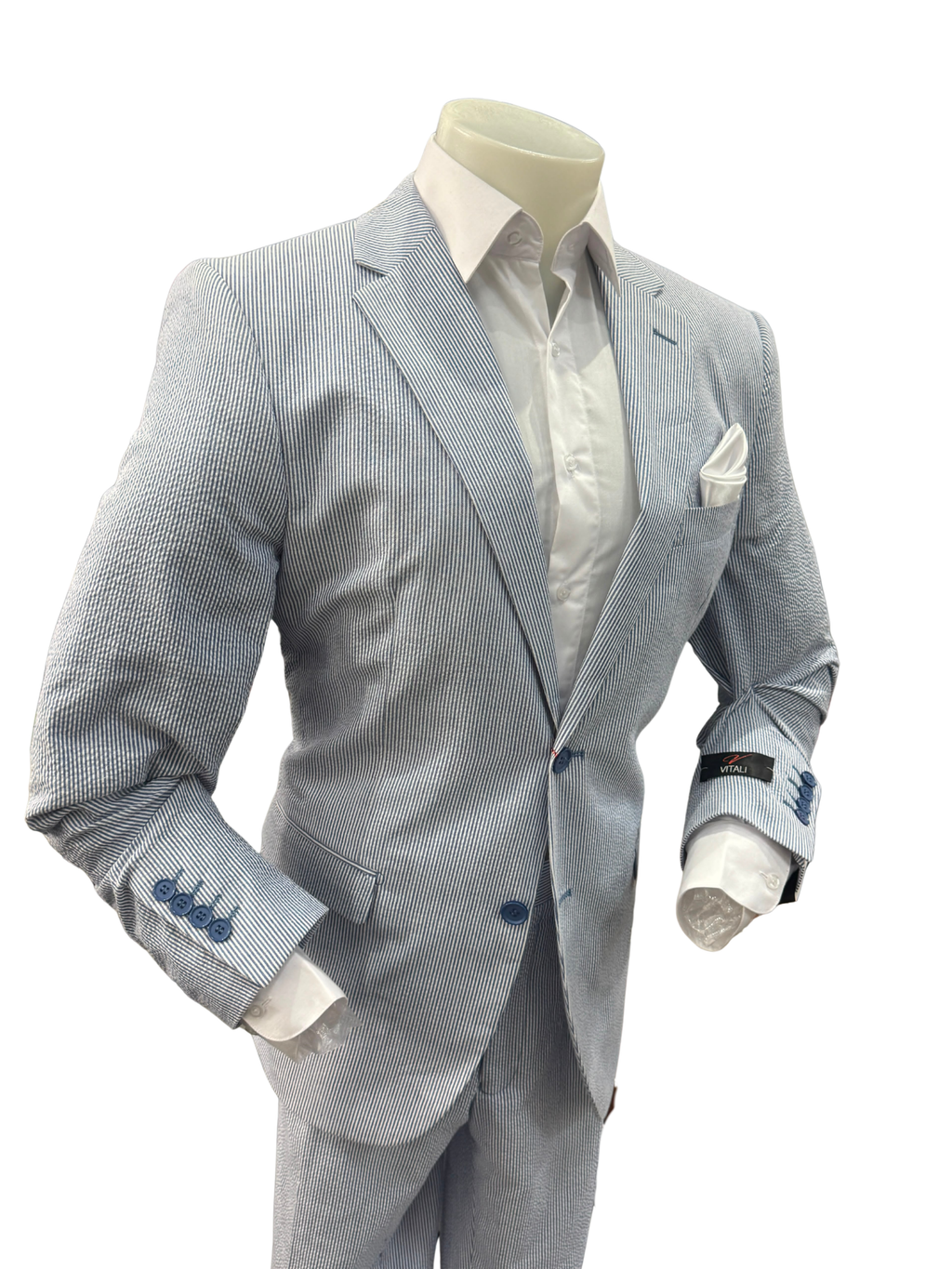 Vitali Blue Seersucker Two-Piece Suit