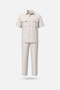 Beige Contrast-Stitch Workwear Two-Piece Set