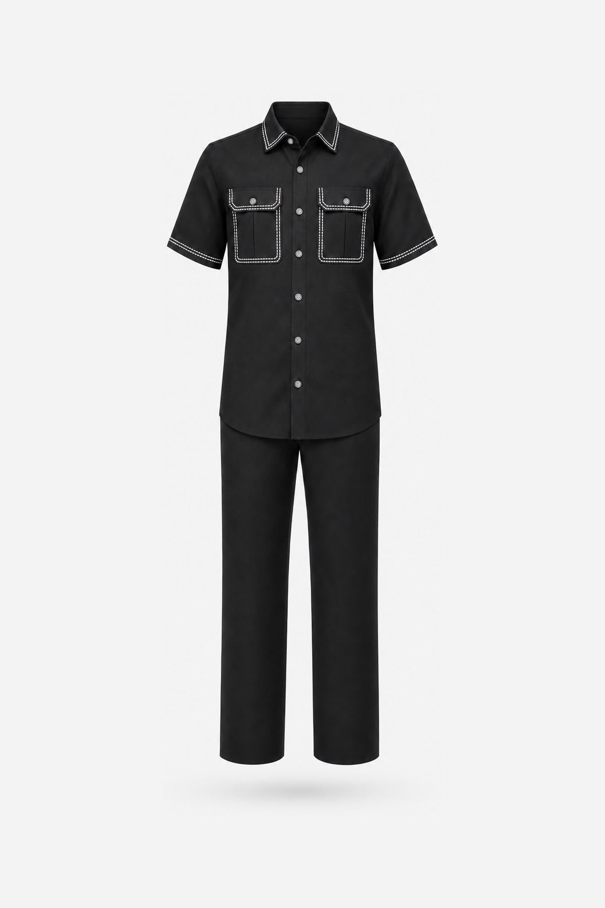 Black Contrast-Stitch Workwear Two-Piece Set