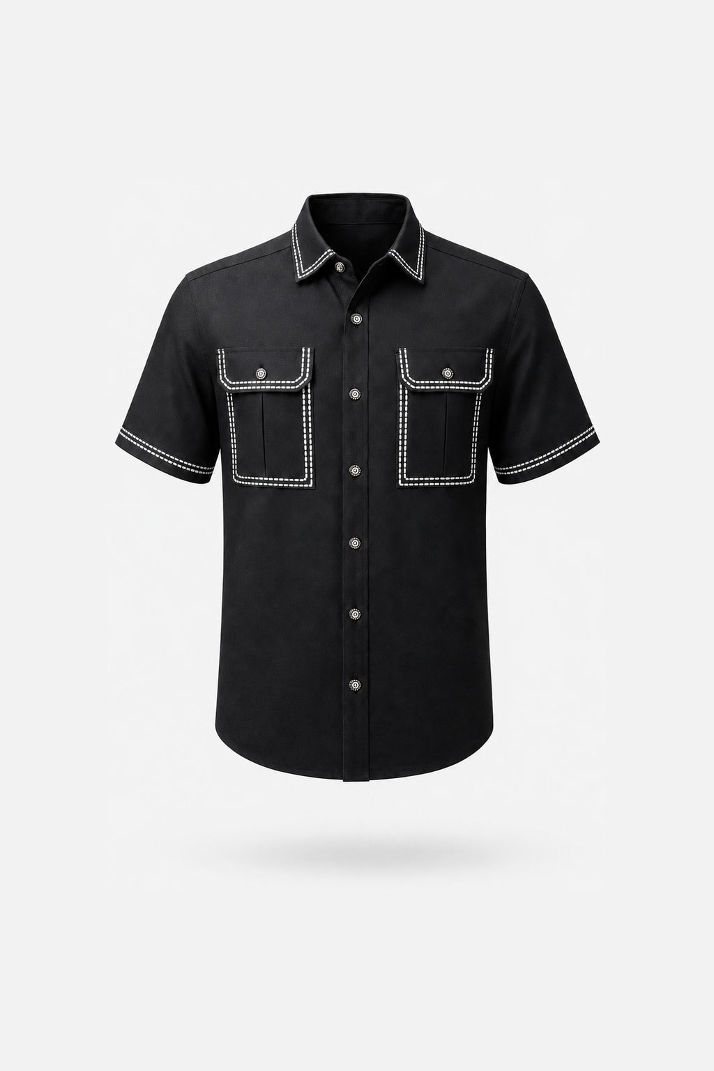 Black Contrast-Stitch Workwear Two-Piece Set