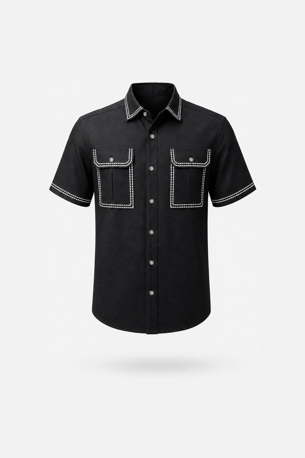 Black Contrast-Stitch Workwear Two-Piece Set