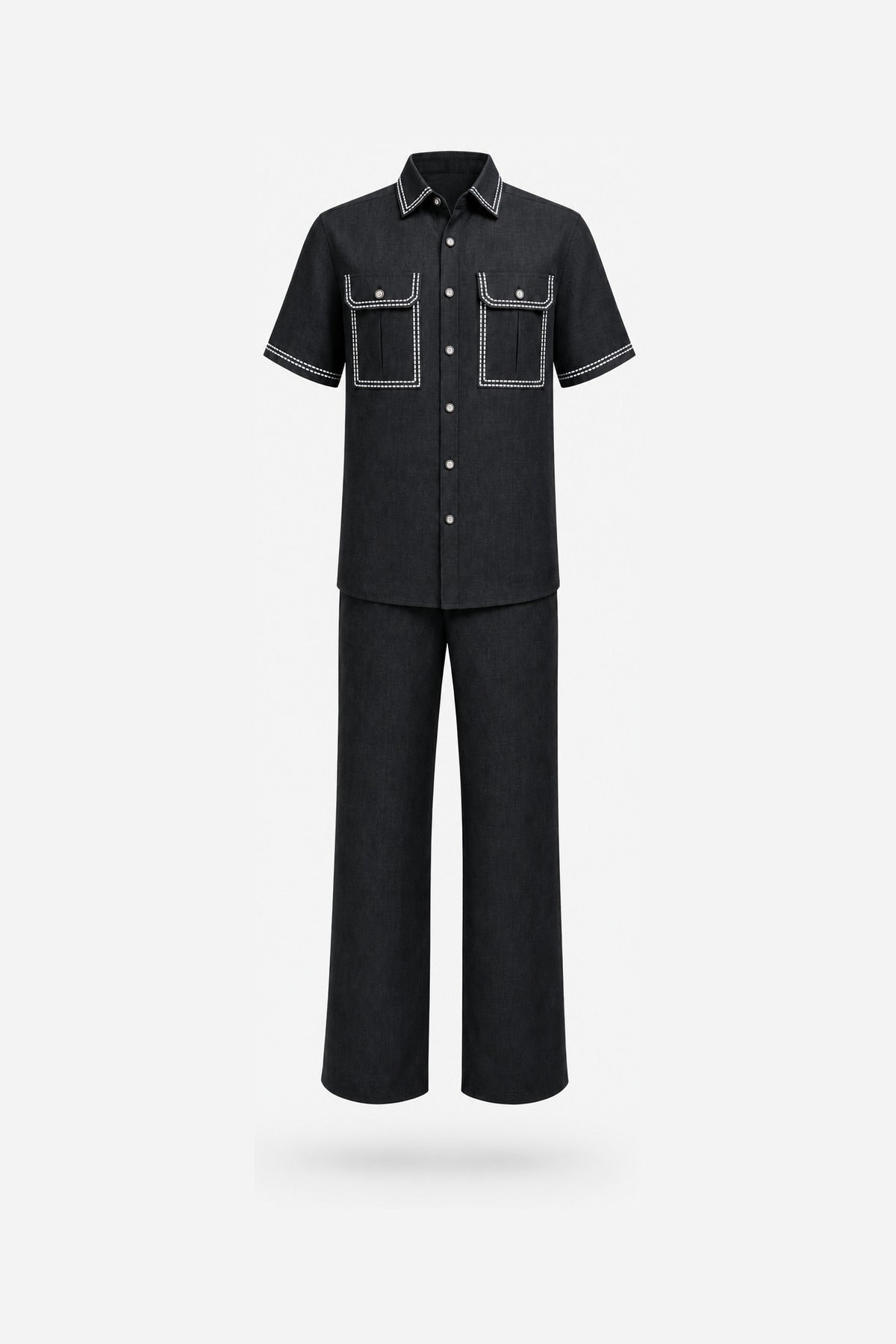 Black Contrast-Stitch Workwear Two-Piece Set