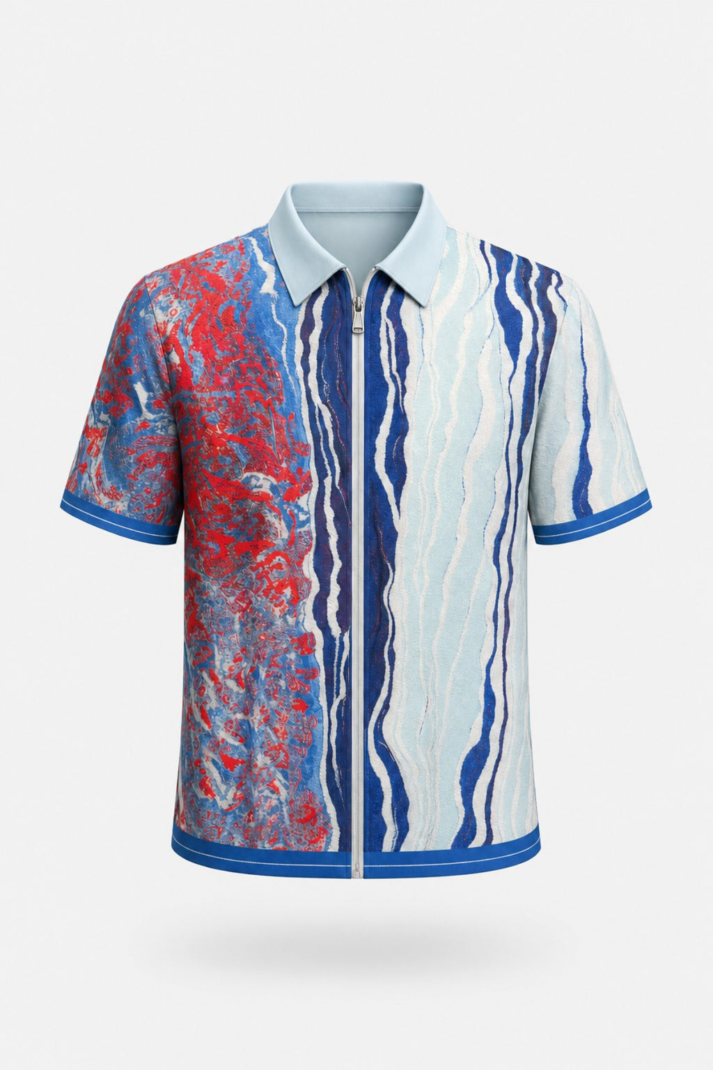 Stacy Adam’s Blue & Red Wave Print Zip Shirt