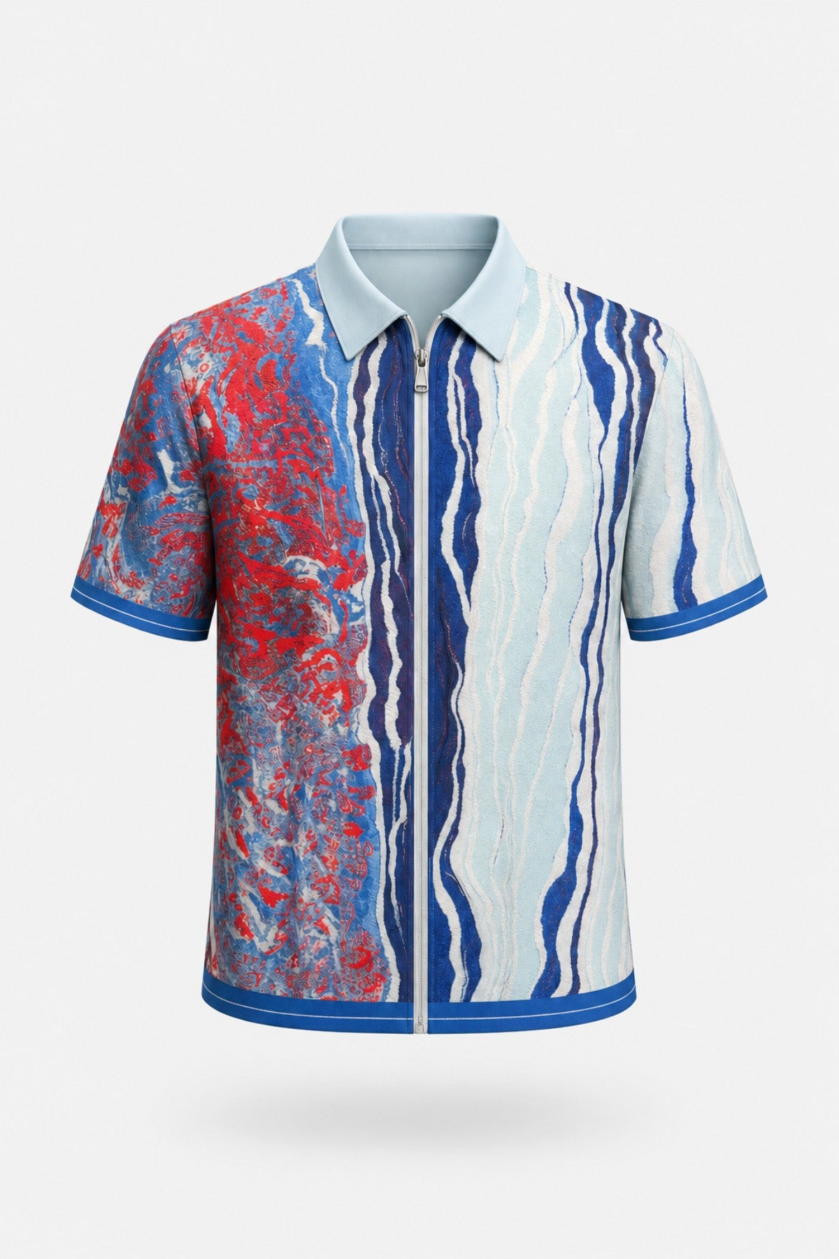 Stacy Adam’s Blue & Red Wave Print Zip Shirt