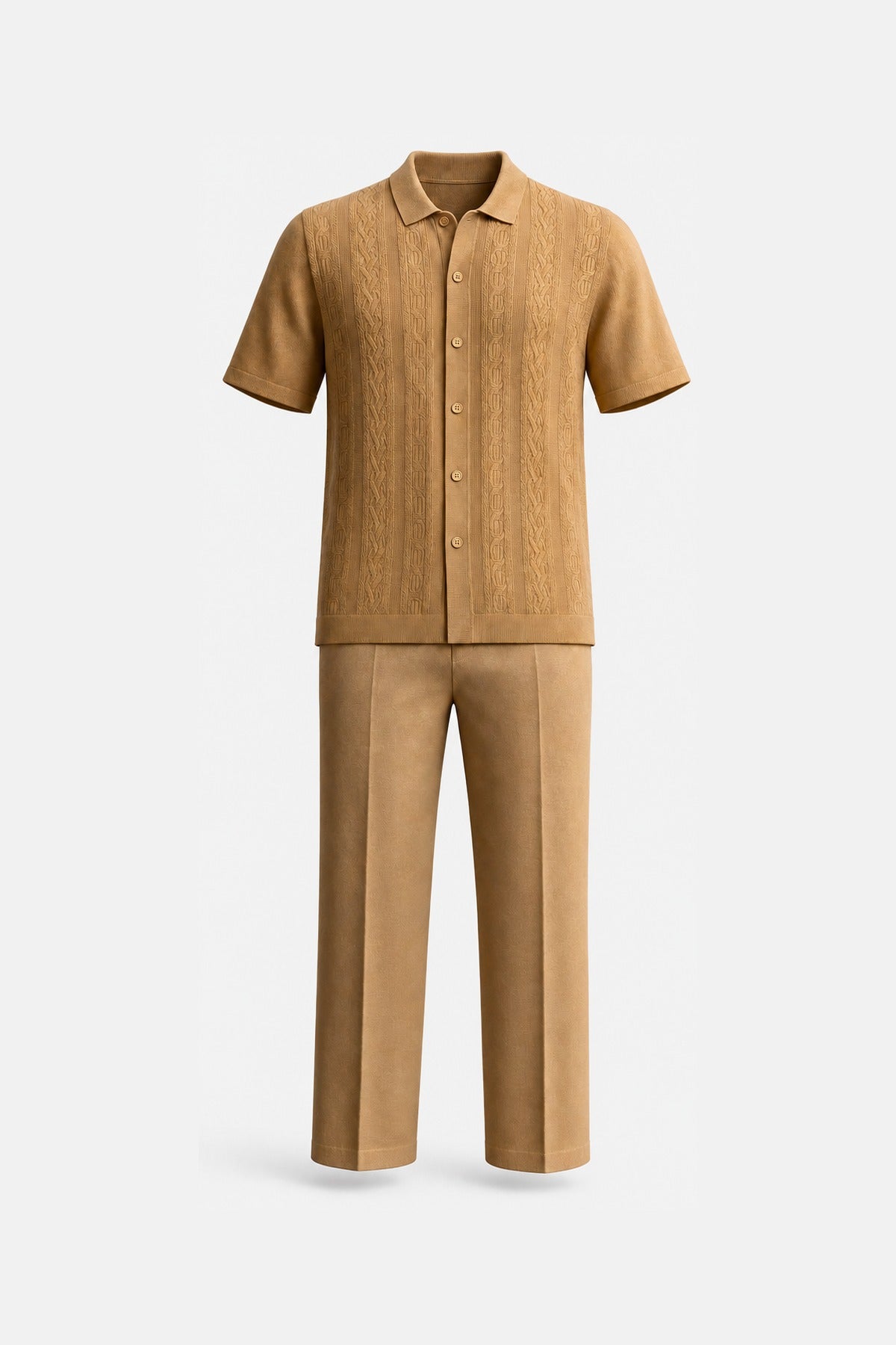 Camel Cable-Knit Two-Piece Set