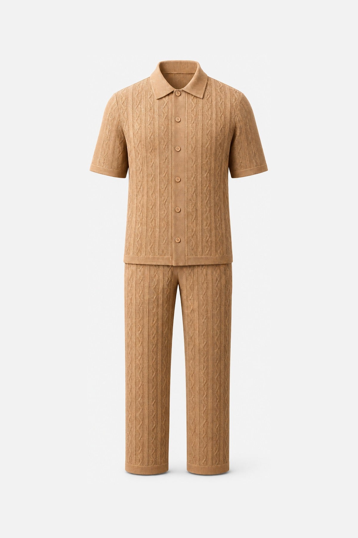 Camel Cable-Knit Two-Piece Set
