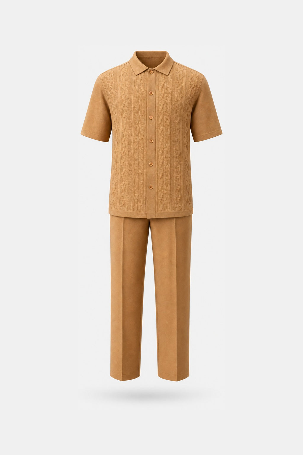 Camel Cable-Knit Two-Piece Set