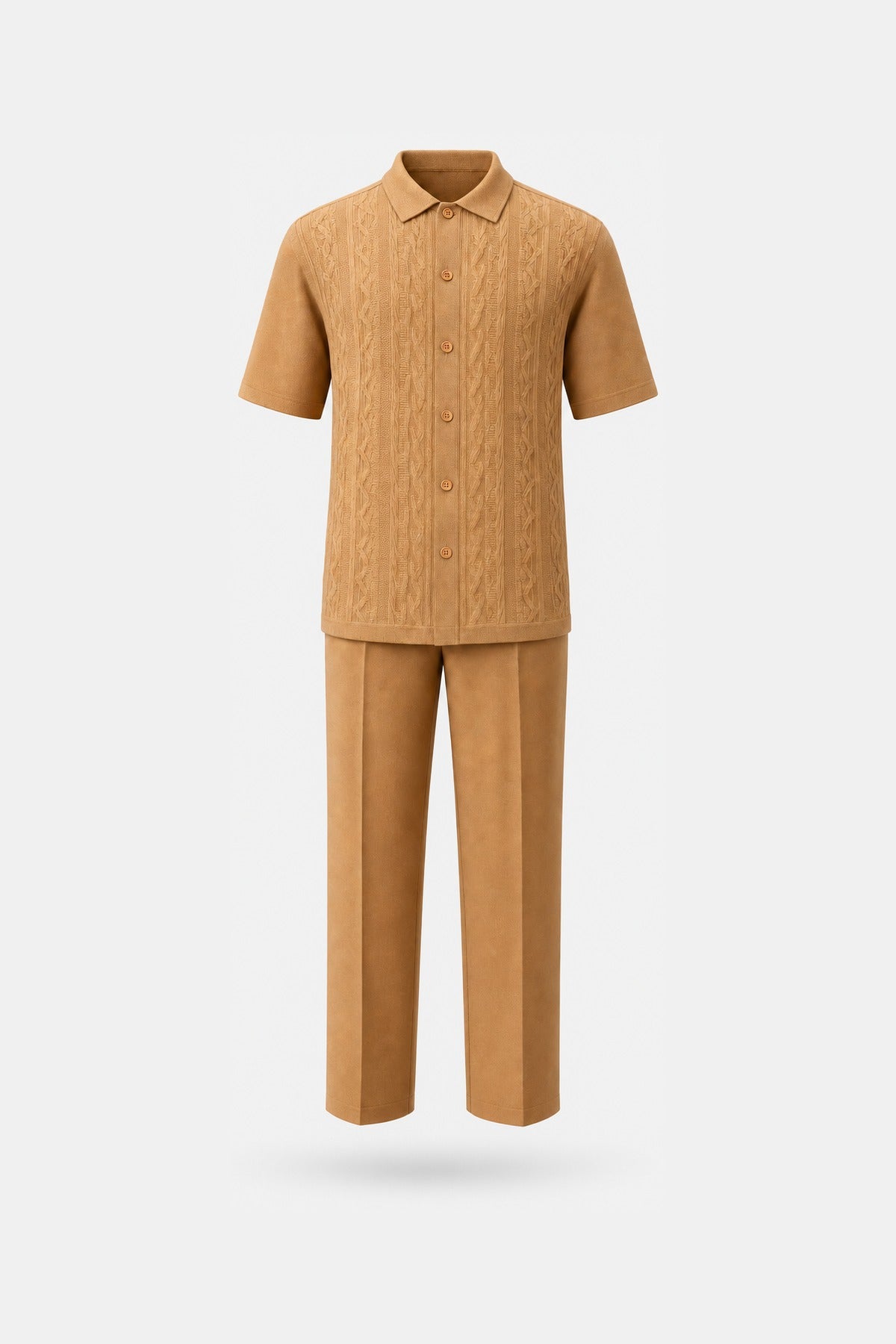 Camel Cable-Knit Two-Piece Set