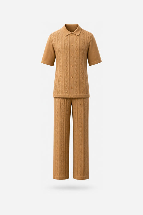 Camel Cable-Knit Two-Piece Set