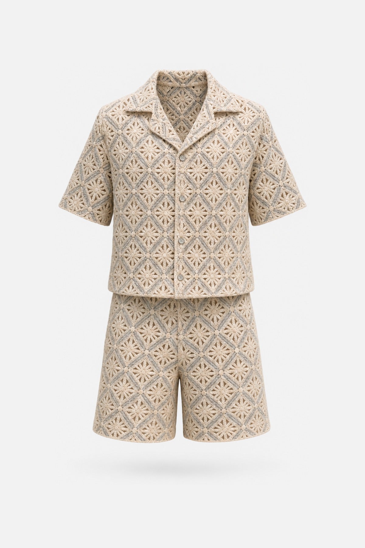 Stacy Adam’s Cream Jacquard Knit Shirt & Shorts Set