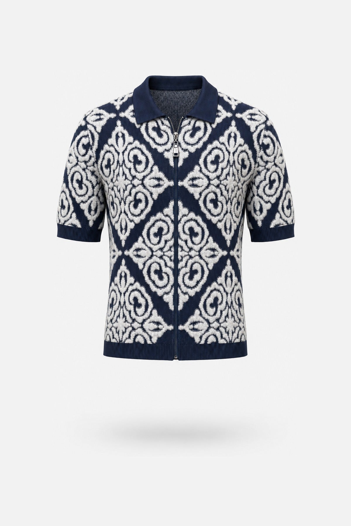 Prestige Navy Medallion Zip Knit Polo