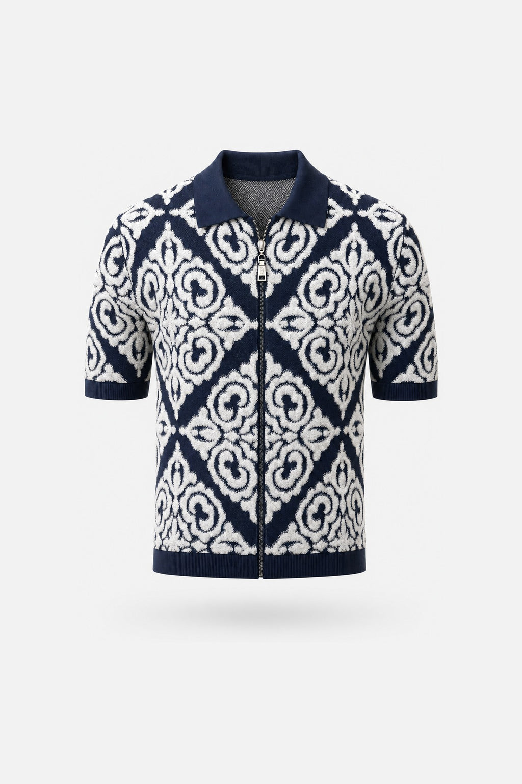 Prestige Navy Medallion Zip Knit Polo