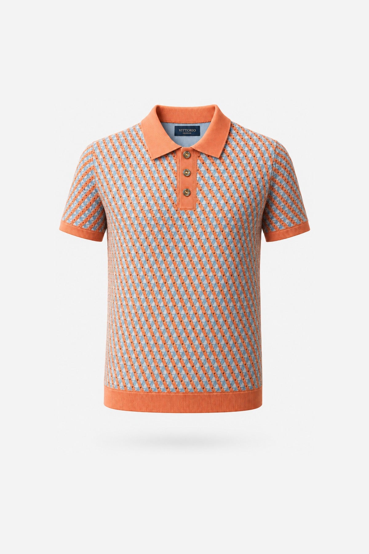 Orange Check Knit Polo