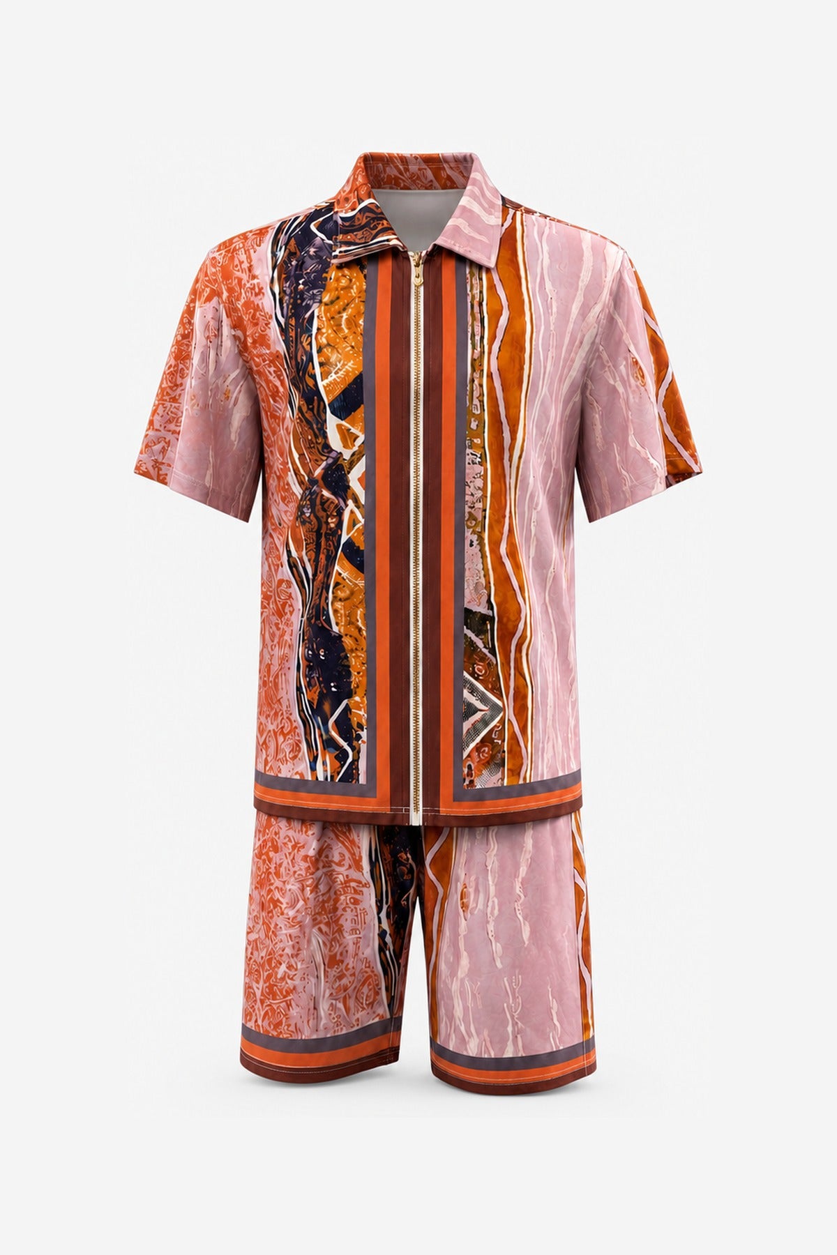 Orange Paisley Print Shirt & Shorts Set