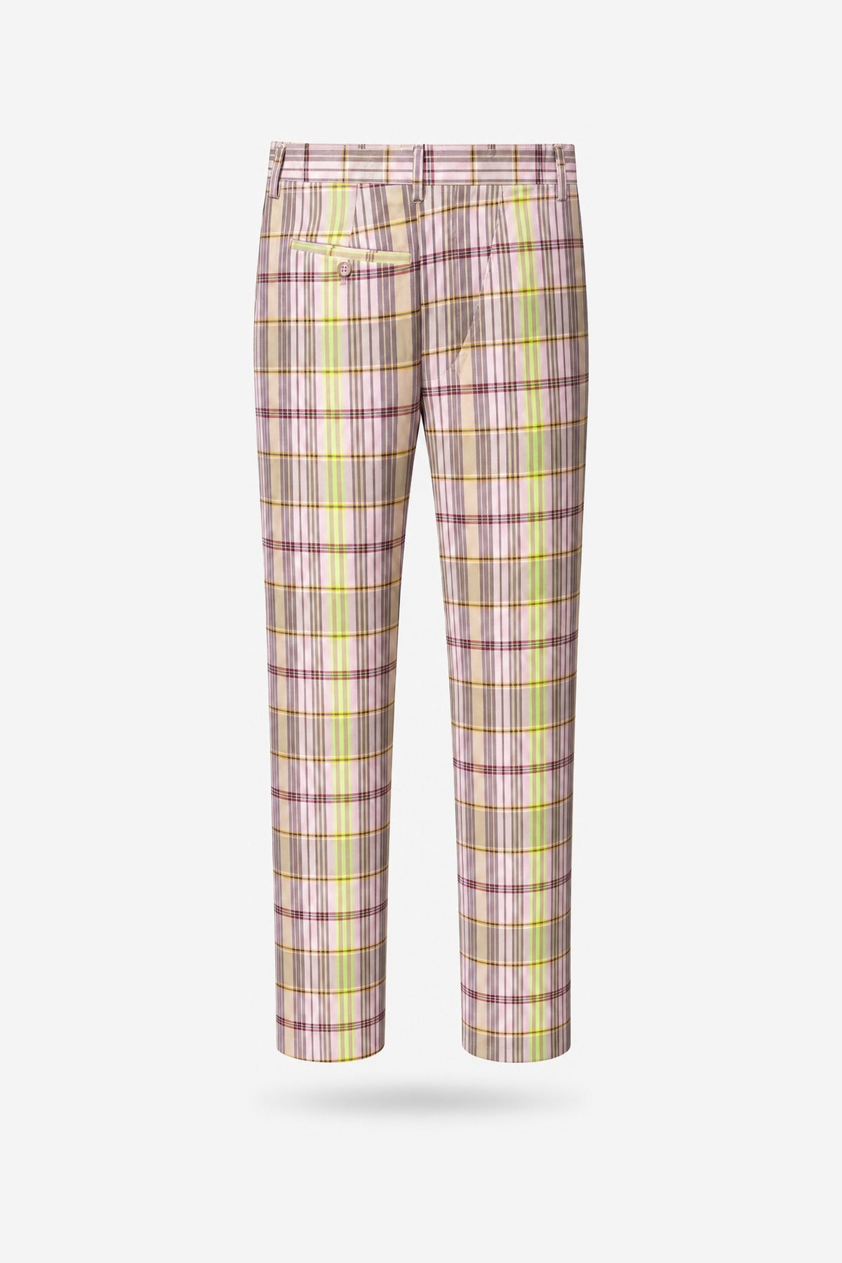 Pink & Yellow Multi-Check Plaid Trousers