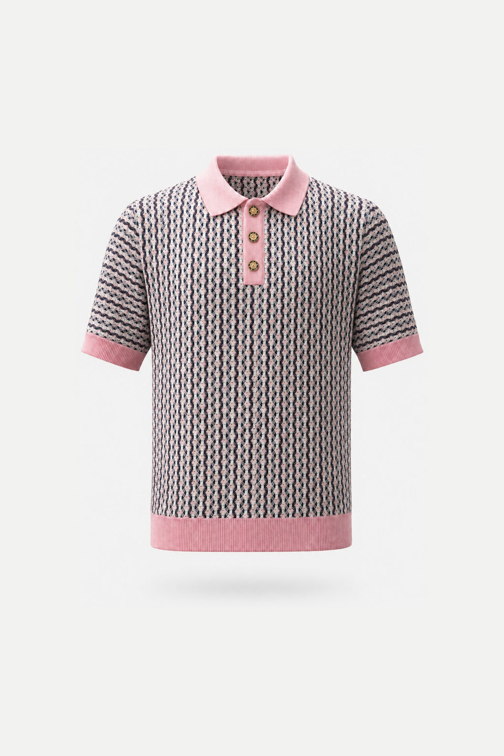 Prestige Rose & Navy Jacquard Knit Polo