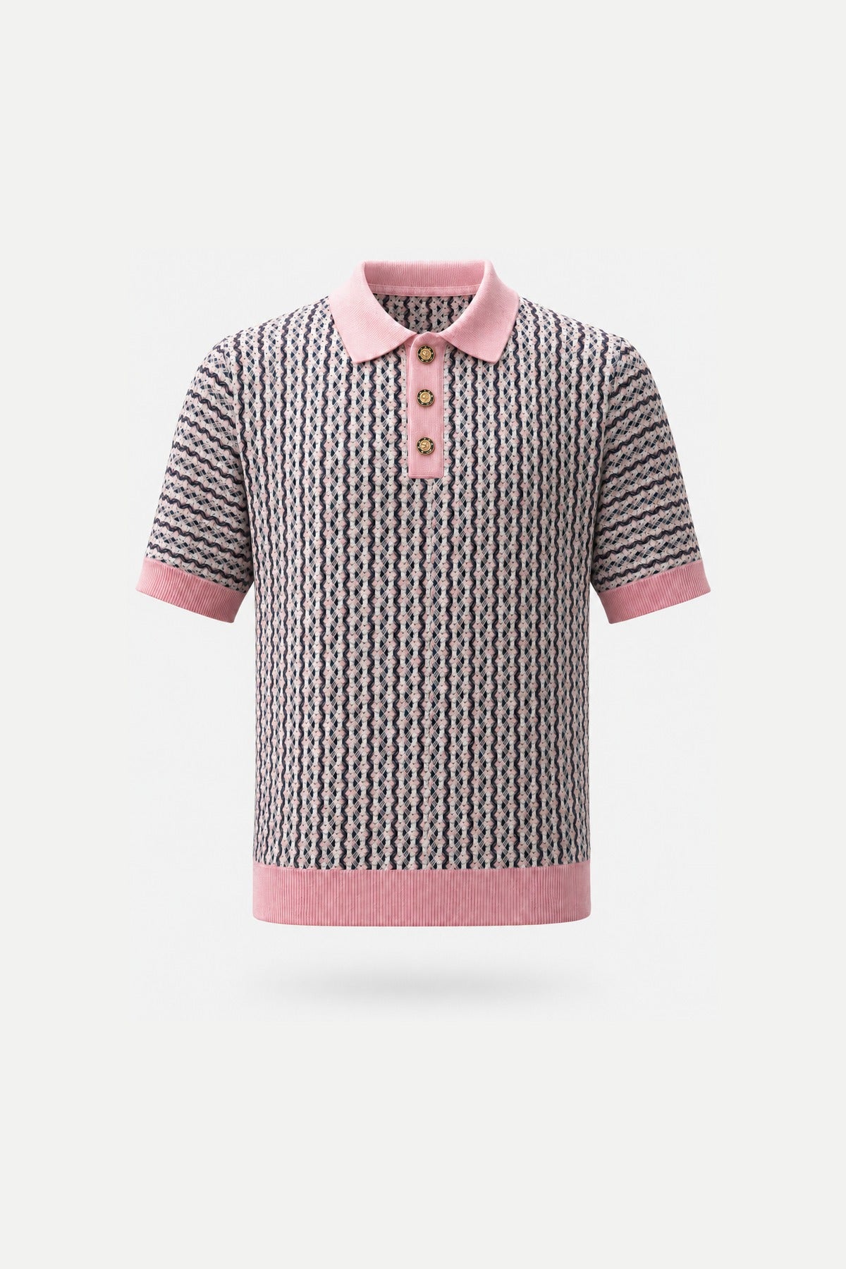 Prestige Rose & Navy Jacquard Knit Polo