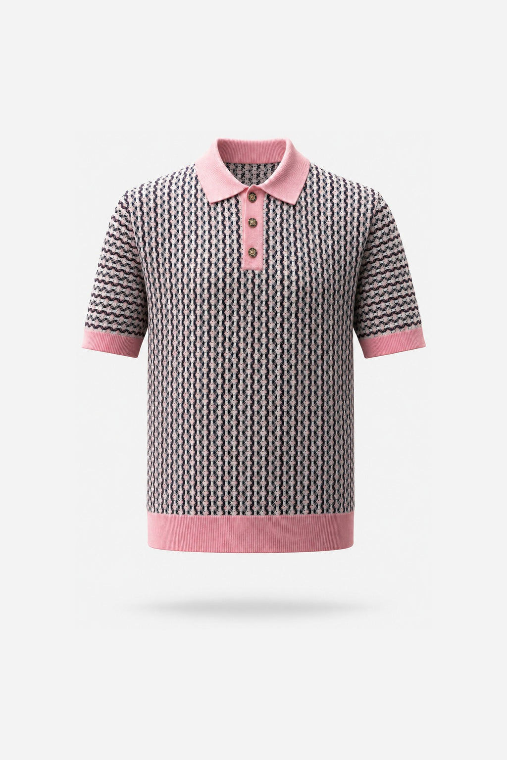 Prestige Rose & Navy Jacquard Knit Polo