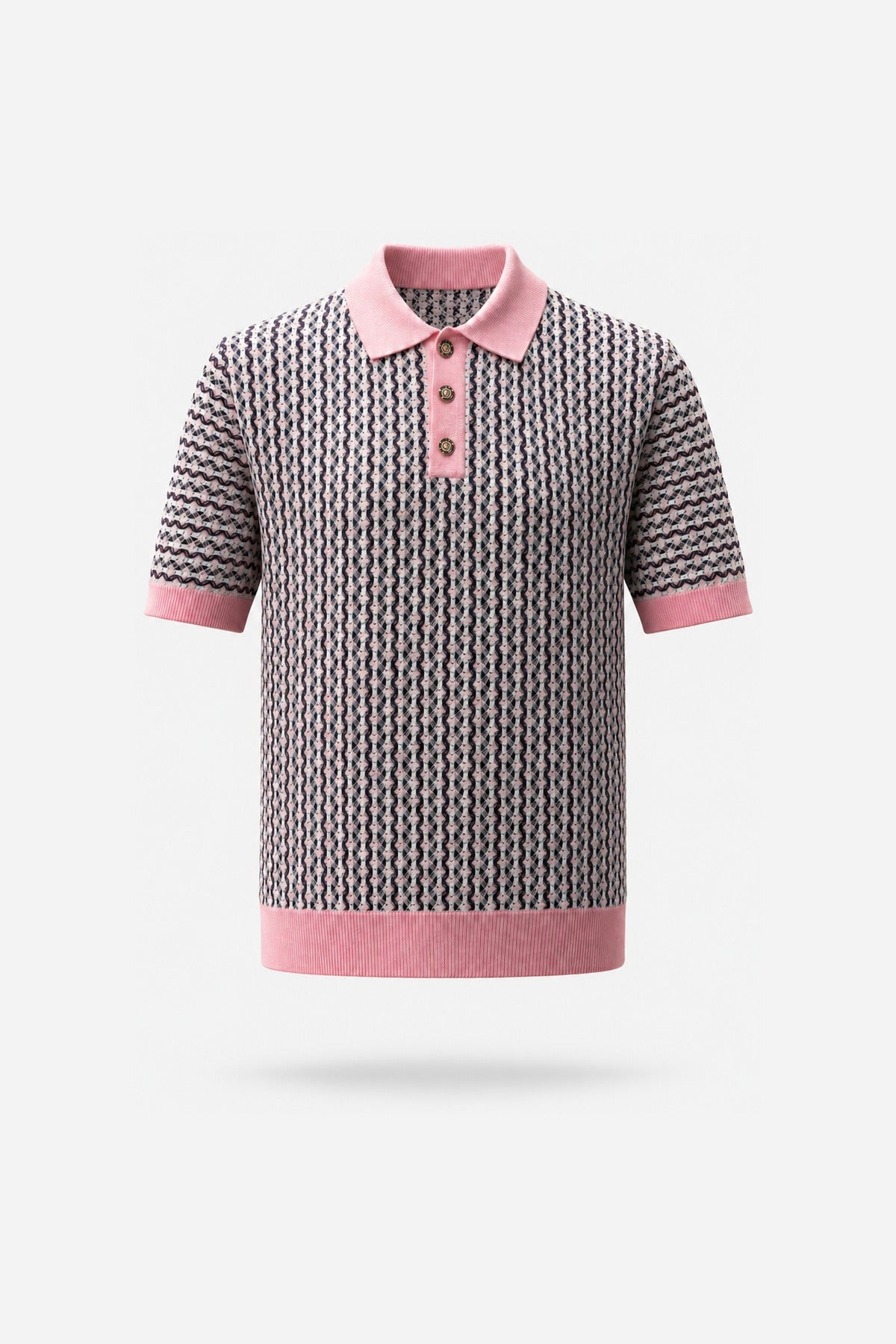 Prestige Rose & Navy Jacquard Knit Polo