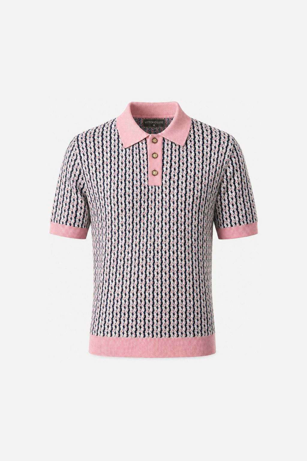 Prestige Rose & Navy Jacquard Knit Polo