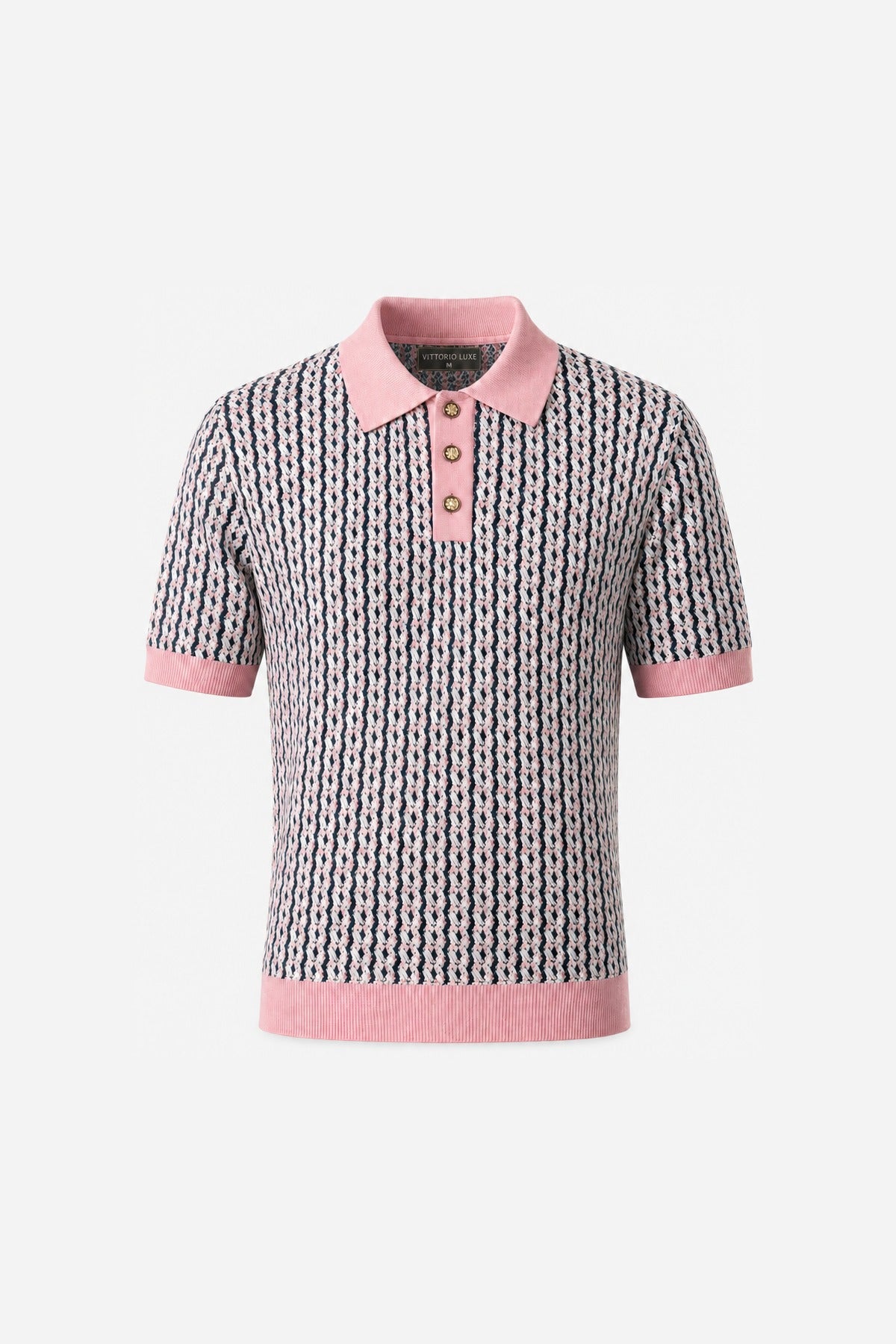 Prestige Rose & Navy Jacquard Knit Polo