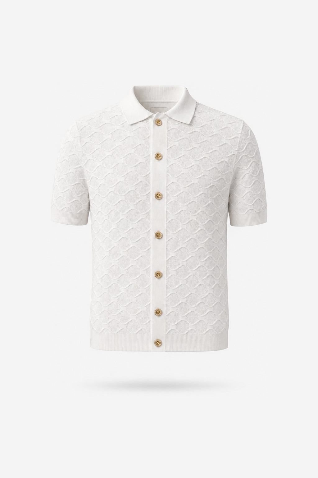 White Diamond-Weave Knit Polo