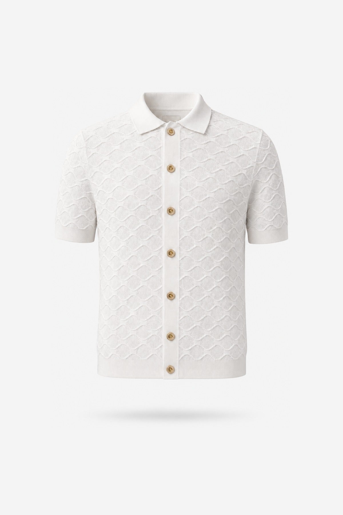 White Diamond-Weave Knit Polo