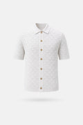 White Diamond-Weave Knit Polo