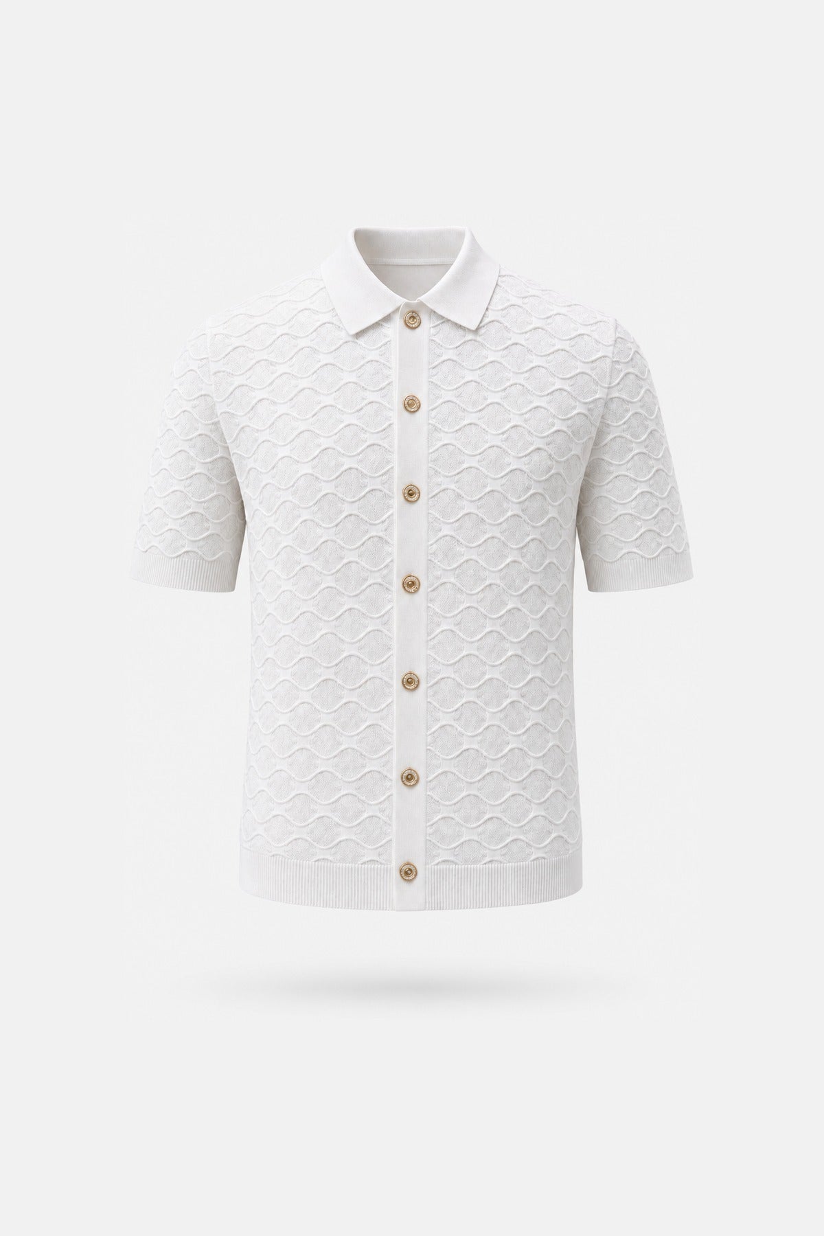 White Diamond-Weave Knit Polo